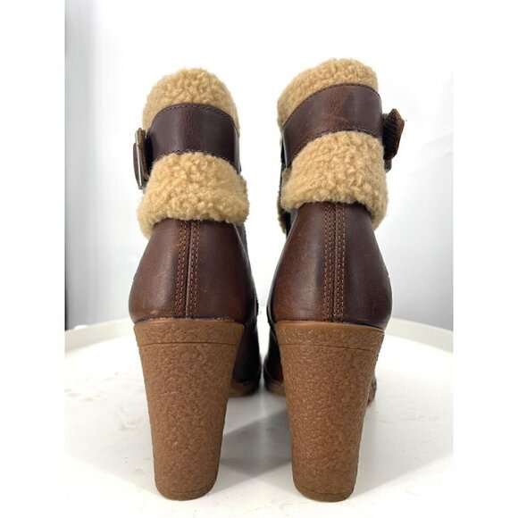 NWOB Women’s  Timberland Glancy Shearling Leather Ankle Boots Brown 8 - Picture 3 of 6